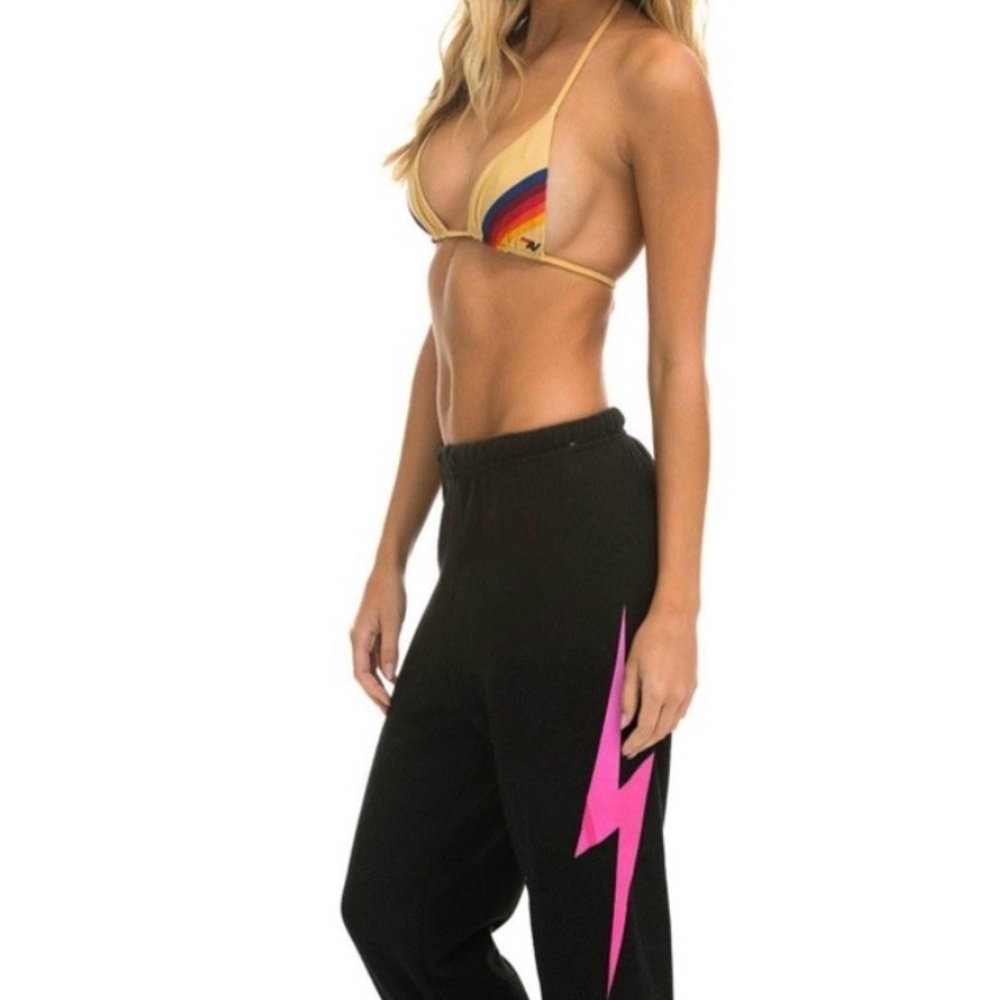 Aviator Nation Black Joggers with Pink Lightning Bolt